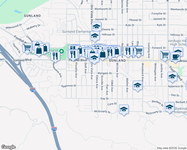 map of restaurants, bars, coffee shops, grocery stores, and more near 10330 Oro Vista Avenue in Los Angeles