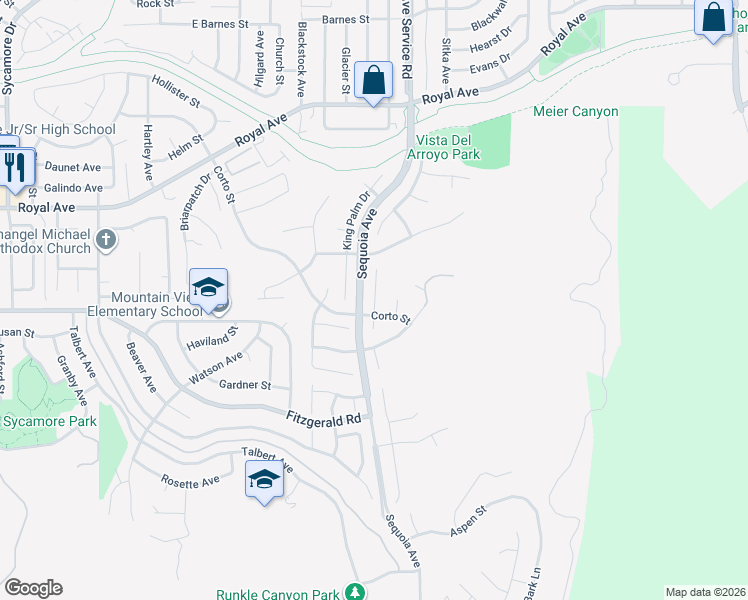 map of restaurants, bars, coffee shops, grocery stores, and more near 991 Poplar Court in Simi Valley