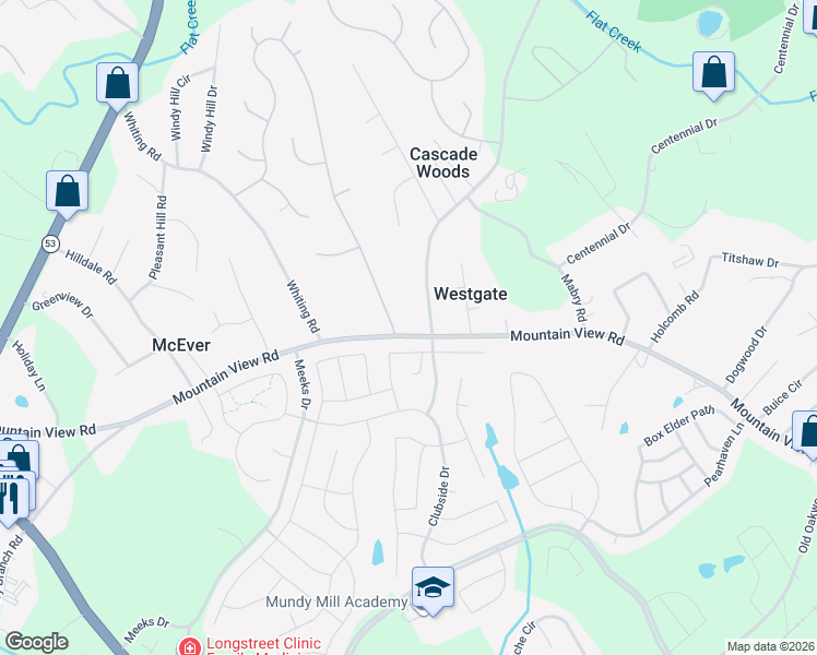 map of restaurants, bars, coffee shops, grocery stores, and more near 3600 Maple Forge Lane in Gainesville