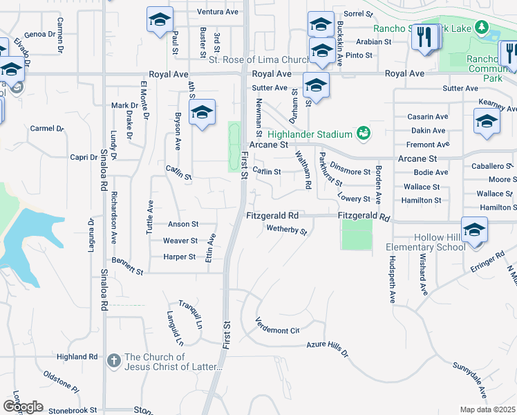 map of restaurants, bars, coffee shops, grocery stores, and more near 1159 Wetherby Street in Simi Valley
