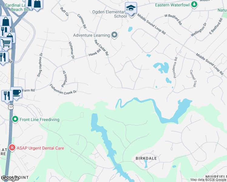 map of restaurants, bars, coffee shops, grocery stores, and more near 6126 Timber Creek Lane in Wilmington