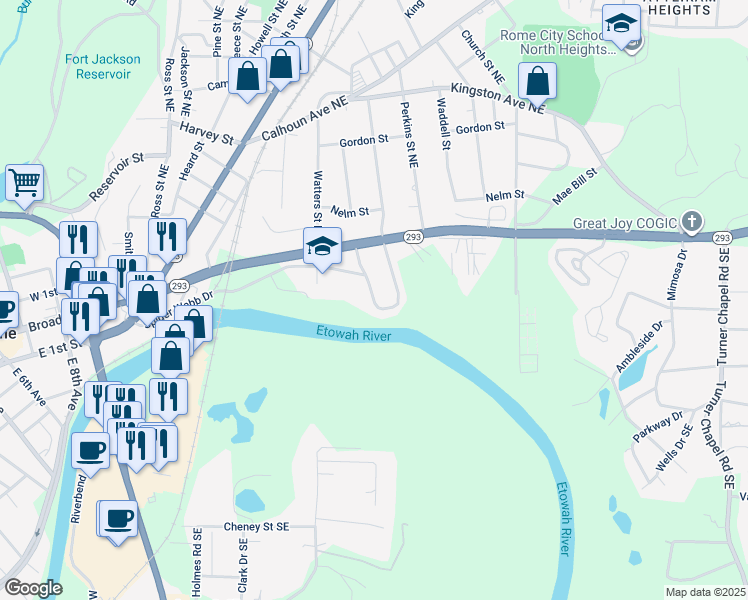 map of restaurants, bars, coffee shops, grocery stores, and more near 41 Washington Drive Southeast in Rome