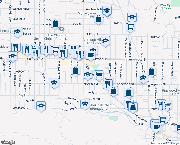 map of restaurants, bars, coffee shops, grocery stores, and more near 7746 Wyngate Street in Los Angeles