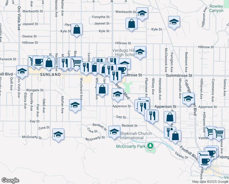 map of restaurants, bars, coffee shops, grocery stores, and more near 7767 Wyngate Street in Los Angeles