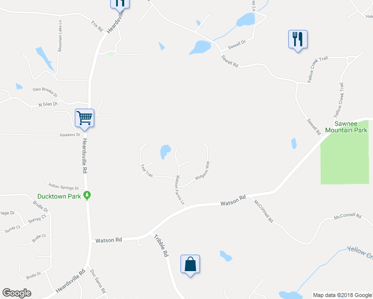 map of restaurants, bars, coffee shops, grocery stores, and more near 4940 Watson Farms Lane in Cumming