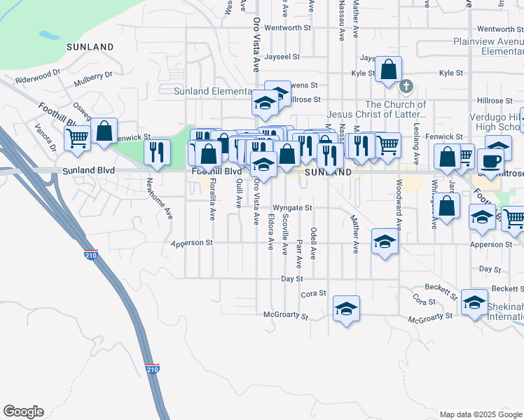 map of restaurants, bars, coffee shops, grocery stores, and more near 8352 Wyngate Street in Los Angeles