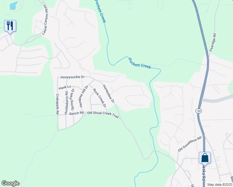map of restaurants, bars, coffee shops, grocery stores, and more near 108 Puckett Creek Drive in Canton
