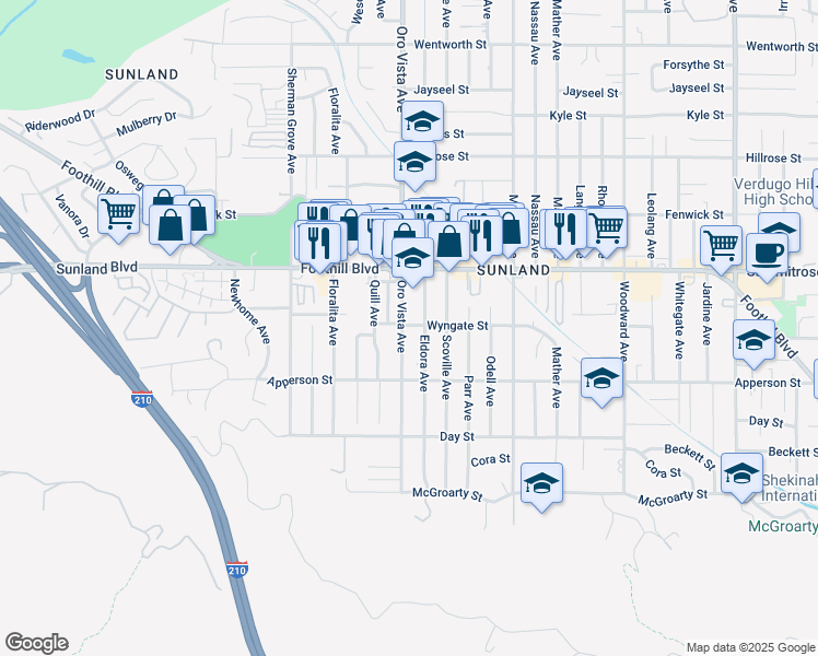 map of restaurants, bars, coffee shops, grocery stores, and more near 8352 Wyngate Street in Los Angeles