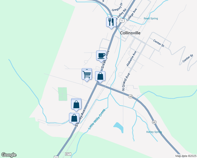 map of restaurants, bars, coffee shops, grocery stores, and more near 802 South Valley Avenue in Collinsville