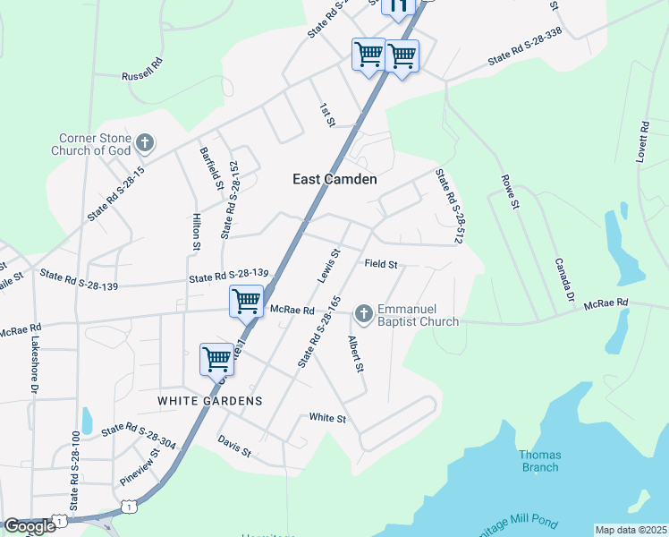map of restaurants, bars, coffee shops, grocery stores, and more near 1404 State Road S-28-440 in Camden