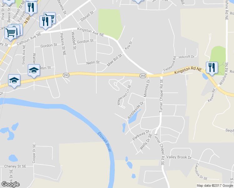 map of restaurants, bars, coffee shops, grocery stores, and more near 110 Carriage Way Southeast in Rome