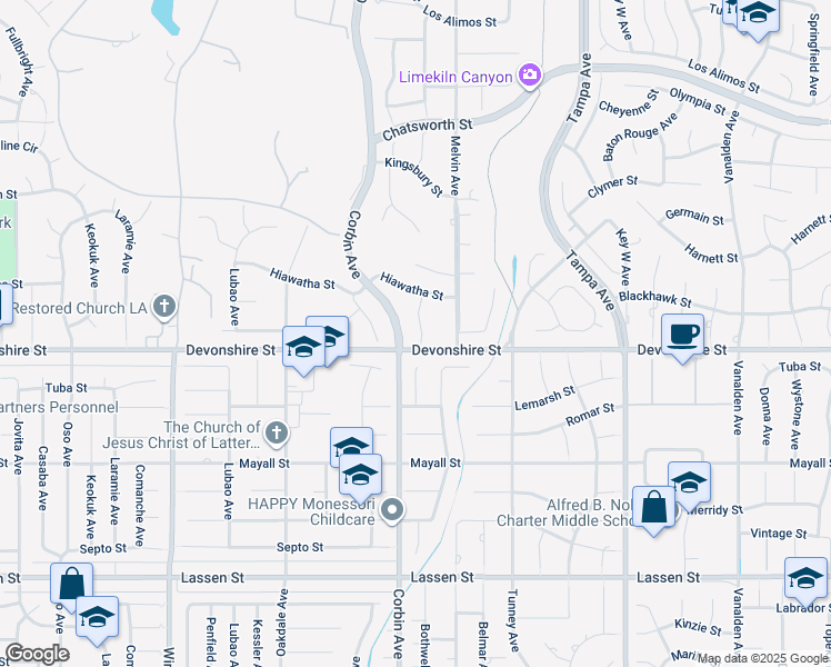 map of restaurants, bars, coffee shops, grocery stores, and more near 10313 Christine Place in Los Angeles