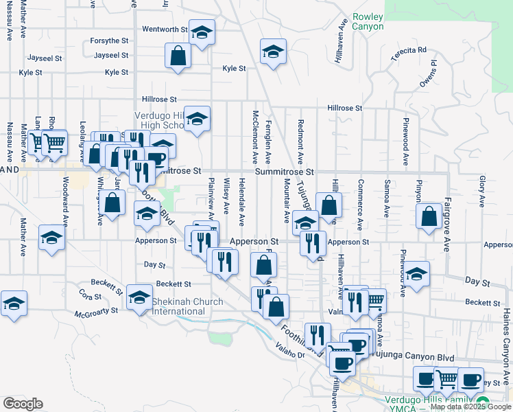 map of restaurants, bars, coffee shops, grocery stores, and more near 10429 Fernglen Avenue in Los Angeles