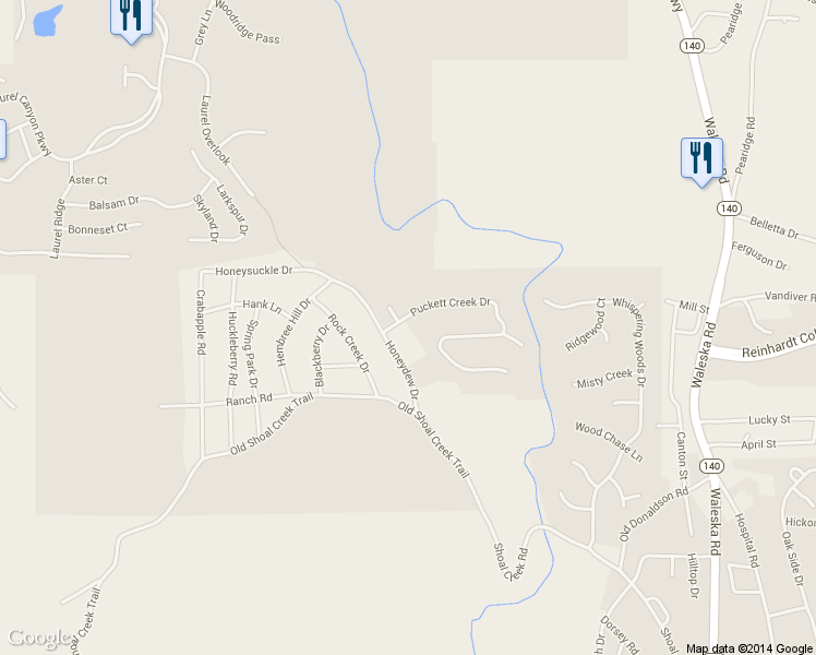 map of restaurants, bars, coffee shops, grocery stores, and more near 108 Puckett Creek Drive in Canton