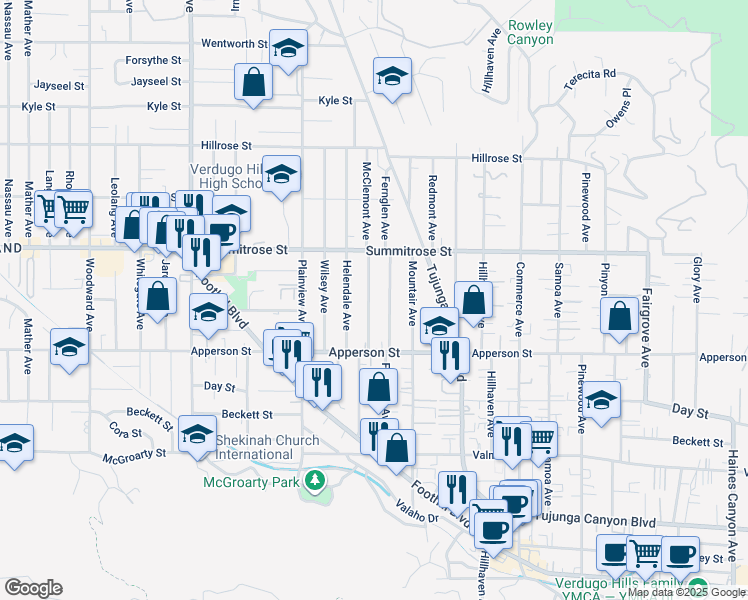 map of restaurants, bars, coffee shops, grocery stores, and more near 10402 McClemont Avenue in Los Angeles