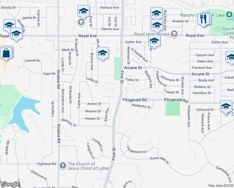 map of restaurants, bars, coffee shops, grocery stores, and more near 1059 Hillview Circle in Simi Valley