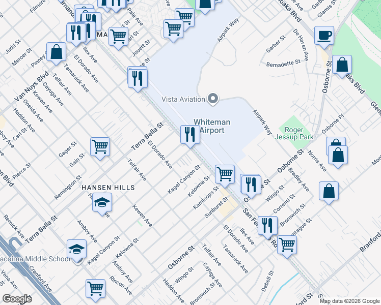 map of restaurants, bars, coffee shops, grocery stores, and more near 10337 San Fernando Road in Los Angeles