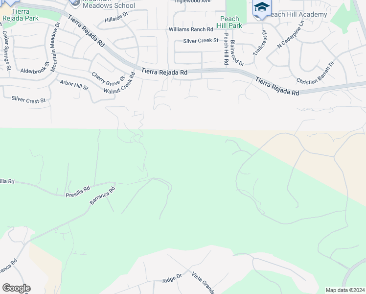 map of restaurants, bars, coffee shops, grocery stores, and more near 12493 East Presilla Road in Camarillo