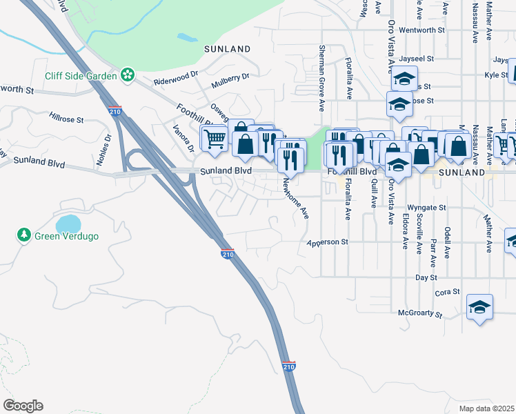 map of restaurants, bars, coffee shops, grocery stores, and more near 7732 1/2 Wyngate Street in Los Angeles