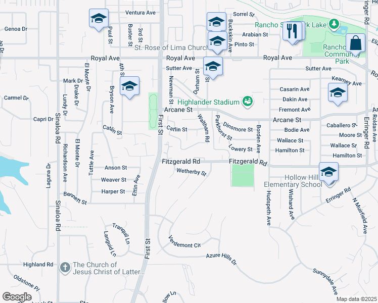 map of restaurants, bars, coffee shops, grocery stores, and more near 1113 Catlin Circle in Simi Valley