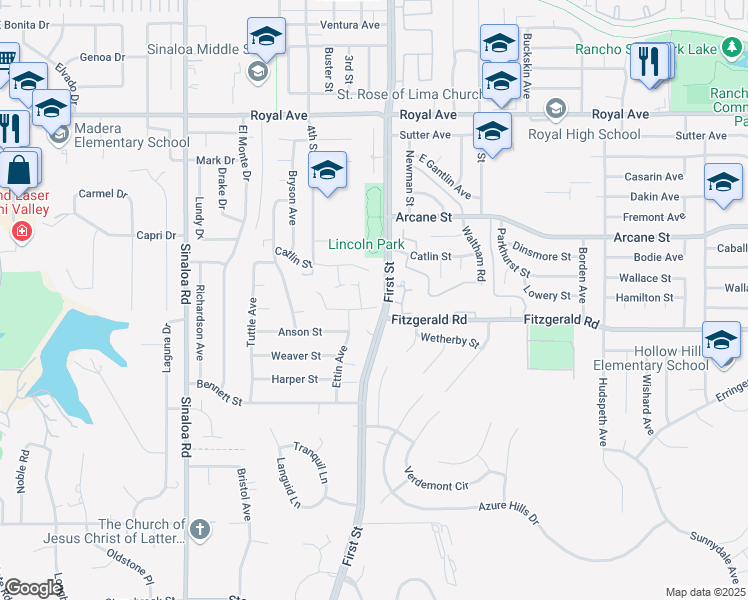 map of restaurants, bars, coffee shops, grocery stores, and more near 1059 Hillview Circle in Simi Valley