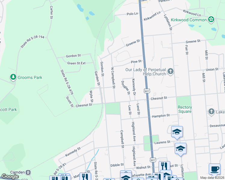 map of restaurants, bars, coffee shops, grocery stores, and more near 1727 Campbell Street in Camden