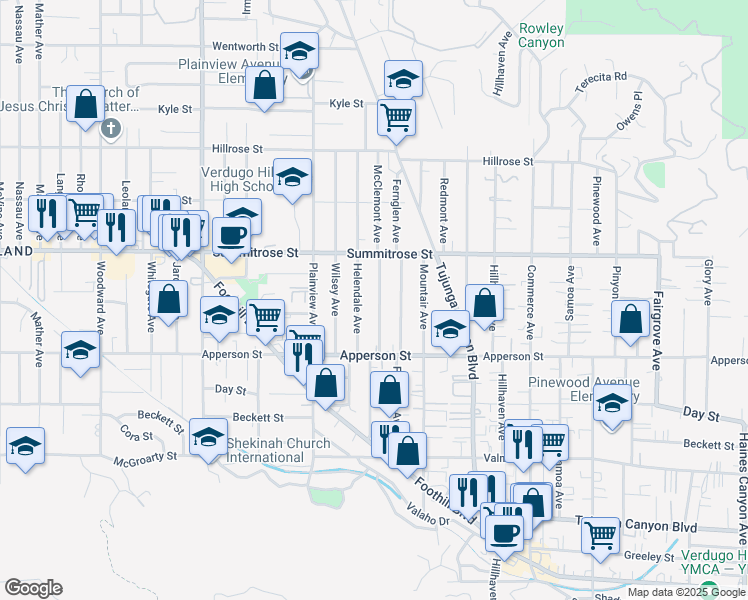 map of restaurants, bars, coffee shops, grocery stores, and more near 10409 McClemont Avenue in Los Angeles
