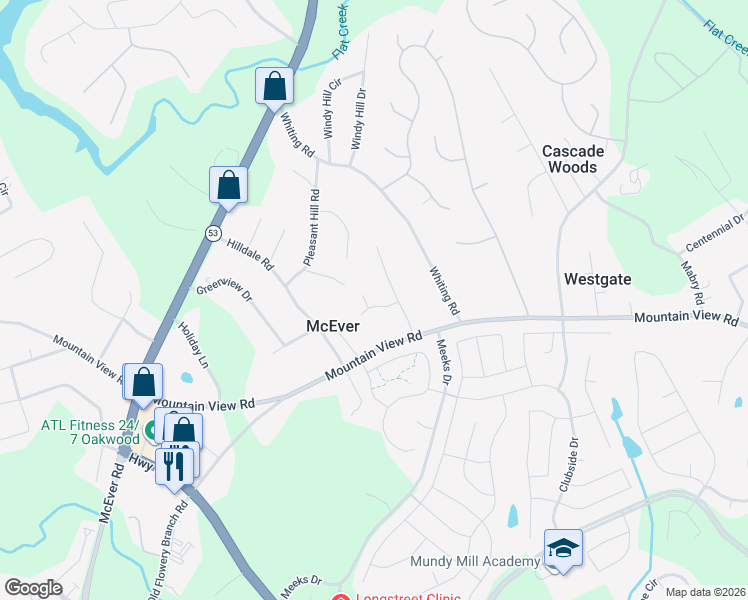 map of restaurants, bars, coffee shops, grocery stores, and more near 3710 Buttons Place in Gainesville