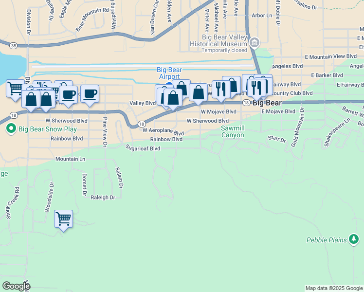 map of restaurants, bars, coffee shops, grocery stores, and more near 433 Sugarloaf Boulevard in Big Bear