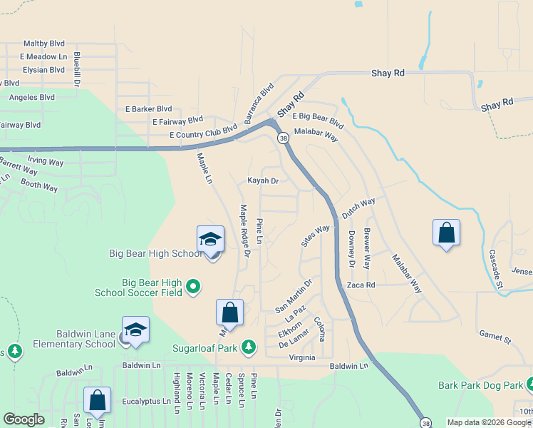 map of restaurants, bars, coffee shops, grocery stores, and more near 1239 East Alpinview Drive in Big Bear