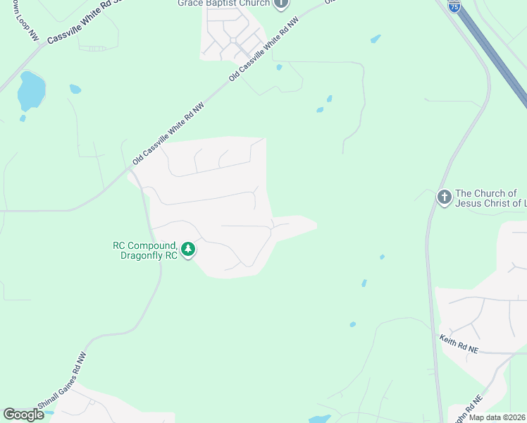 map of restaurants, bars, coffee shops, grocery stores, and more near 55 Saddle Lane Northwest in Cartersville