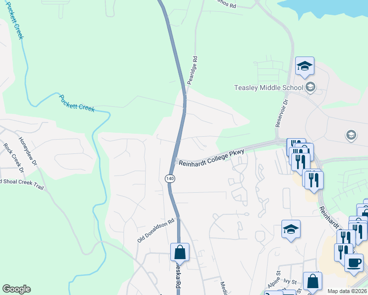 map of restaurants, bars, coffee shops, grocery stores, and more near 122 Vandiver Road in Canton