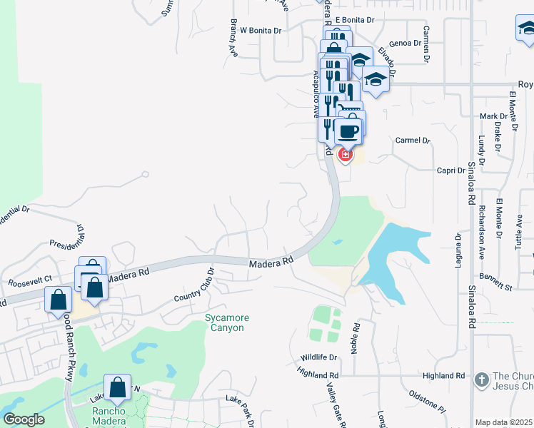 map of restaurants, bars, coffee shops, grocery stores, and more near North Country Club Drive in Simi Valley