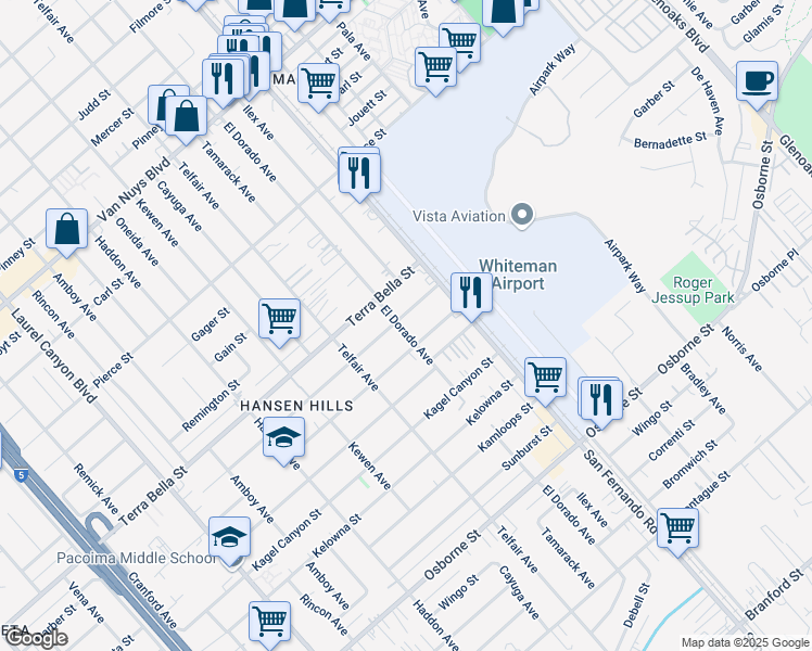 map of restaurants, bars, coffee shops, grocery stores, and more near 13016 Garber Street in Los Angeles