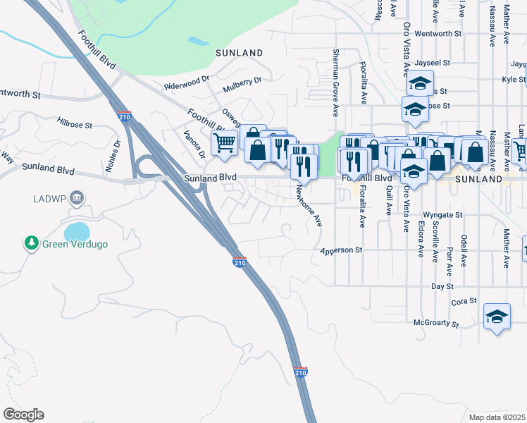map of restaurants, bars, coffee shops, grocery stores, and more near 8764 Wyngate Street in Los Angeles