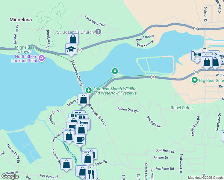 map of restaurants, bars, coffee shops, grocery stores, and more near 472 Windsong Place in Big Bear Lake