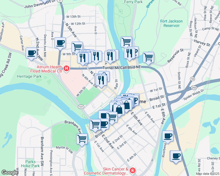 map of restaurants, bars, coffee shops, grocery stores, and more near 254 North 5th Avenue in Rome