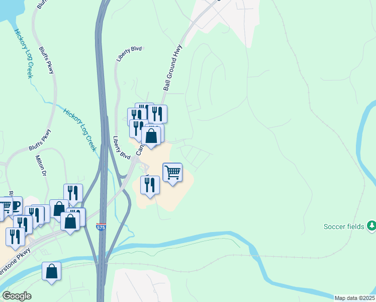 map of restaurants, bars, coffee shops, grocery stores, and more near 304 Overview Drive in Canton