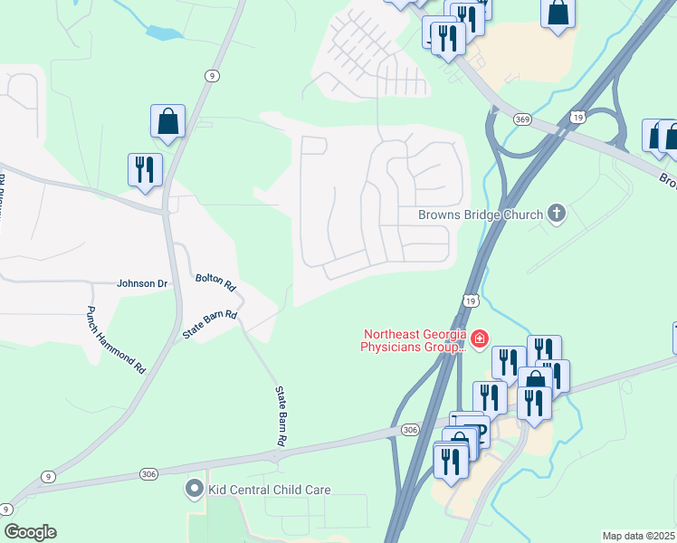 map of restaurants, bars, coffee shops, grocery stores, and more near 4305 Fourth Rail Lane in Cumming