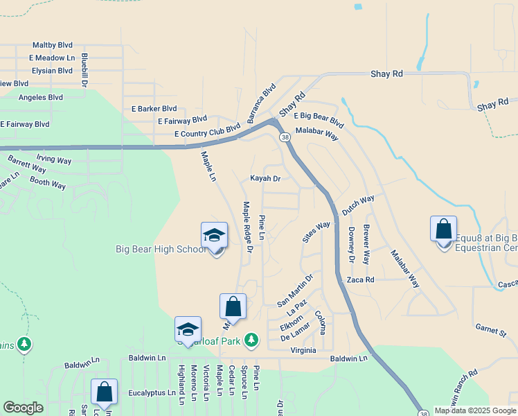 map of restaurants, bars, coffee shops, grocery stores, and more near 281 Pine Lane in Big Bear