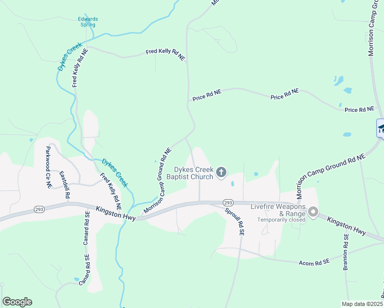 map of restaurants, bars, coffee shops, grocery stores, and more near 136 Dykes Creek Church Road Northeast in Rome