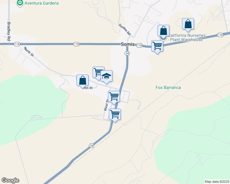 map of restaurants, bars, coffee shops, grocery stores, and more near 5330 North Street in Somis