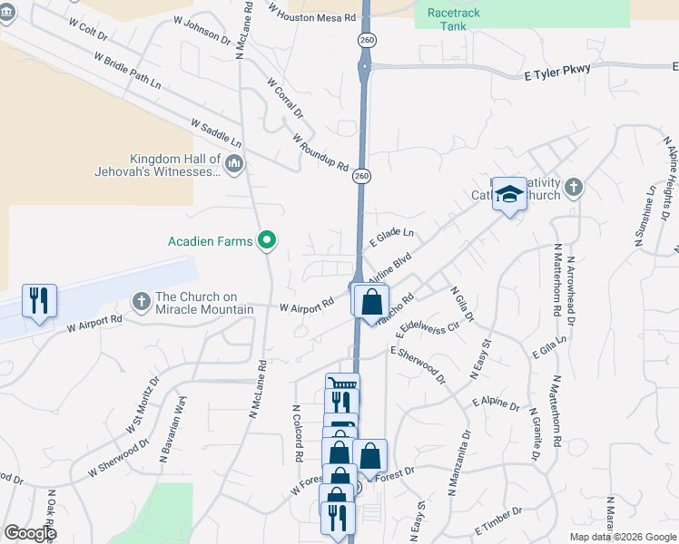 map of restaurants, bars, coffee shops, grocery stores, and more near 1304 North Beeline Highway in Payson
