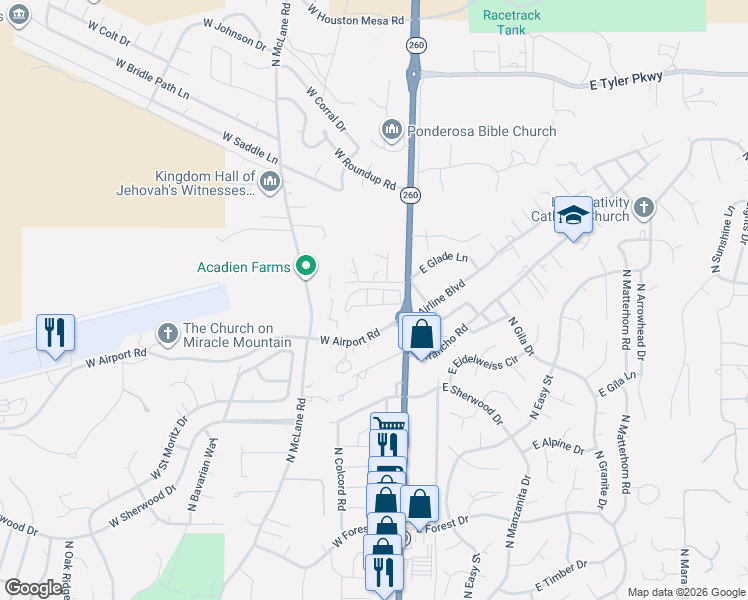 map of restaurants, bars, coffee shops, grocery stores, and more near 1304 North Beeline Highway in Payson