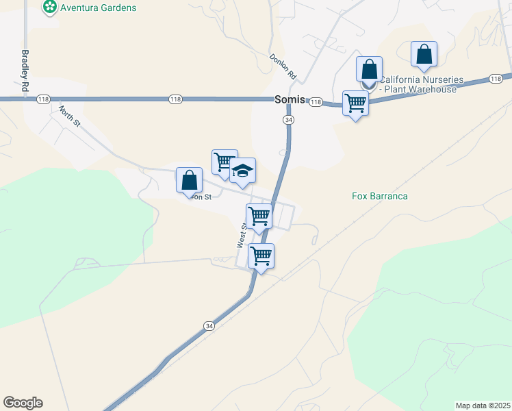map of restaurants, bars, coffee shops, grocery stores, and more near 5330 North Street in Somis
