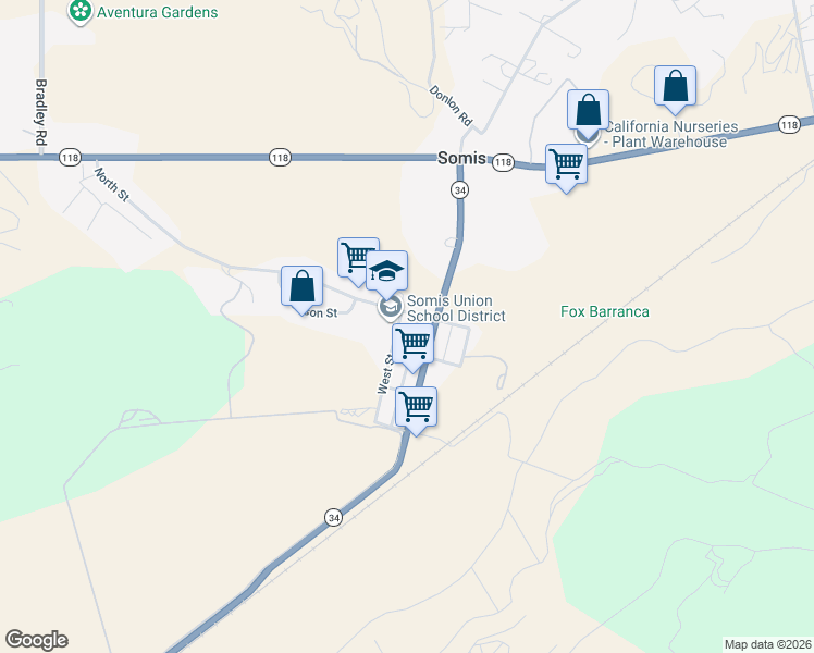 map of restaurants, bars, coffee shops, grocery stores, and more near 5330 North Street in Somis