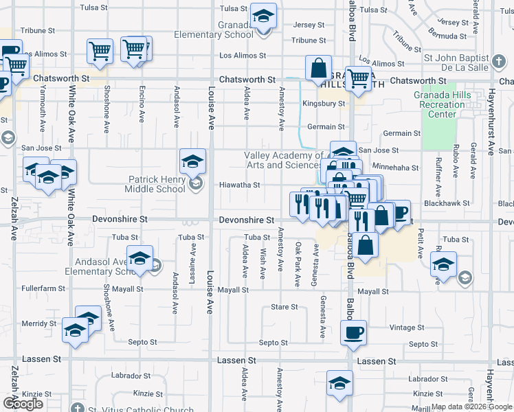 map of restaurants, bars, coffee shops, grocery stores, and more near in Los Angeles County