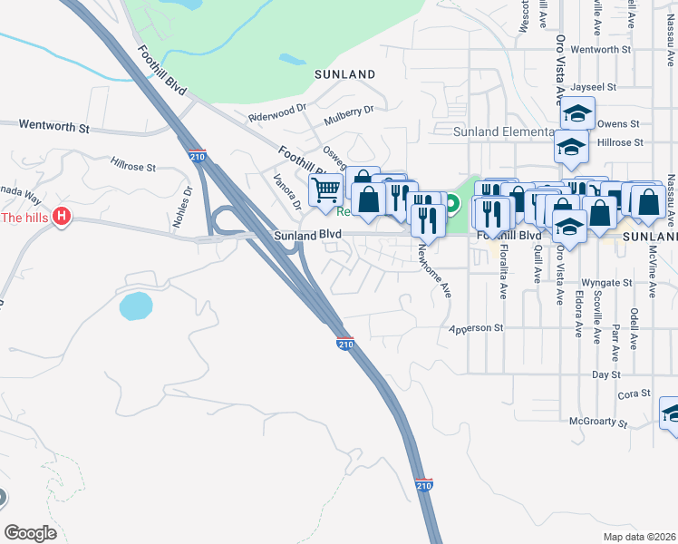 map of restaurants, bars, coffee shops, grocery stores, and more near Wyngate Street in Los Angeles