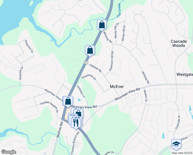 map of restaurants, bars, coffee shops, grocery stores, and more near 3945 Greenview Drive in Oakwood