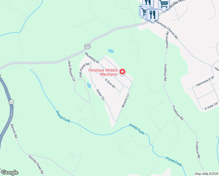 map of restaurants, bars, coffee shops, grocery stores, and more near 2828 6 Gun Drive in Gainesville